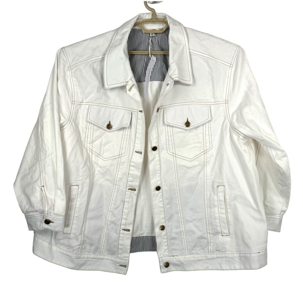Jane + Delancey Women's White Denim Jacket loose‎ fit 2X